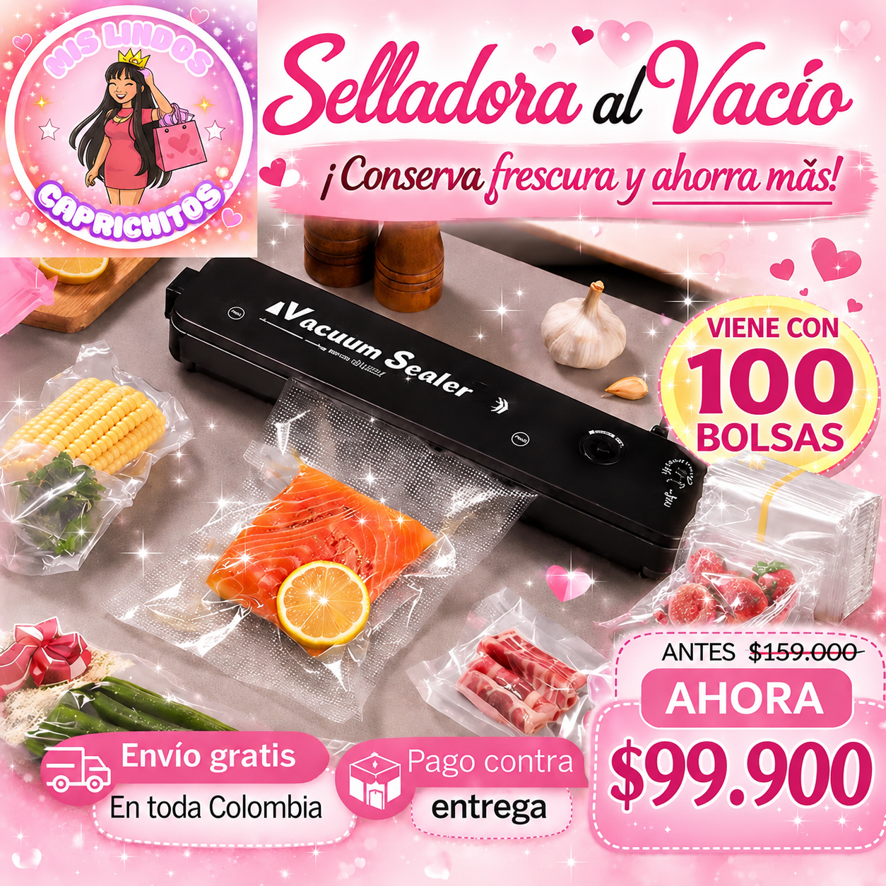 Selladora al Vacio + 100 Bolsas