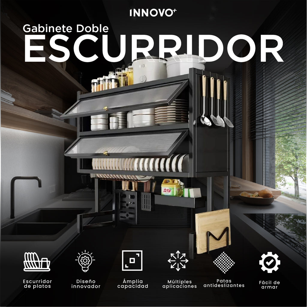 Escurridor de Loza Multifuncional 3 Niveles Premium con Soporte de Utensilios