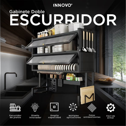 Escurridor de Loza Multifuncional 3 Niveles Premium con Soporte de Utensilios