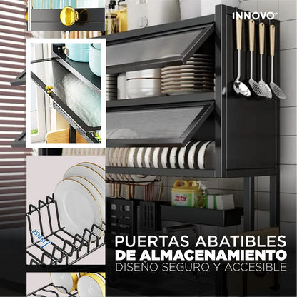 Escurridor de Loza Multifuncional 3 Niveles Premium con Soporte de Utensilios