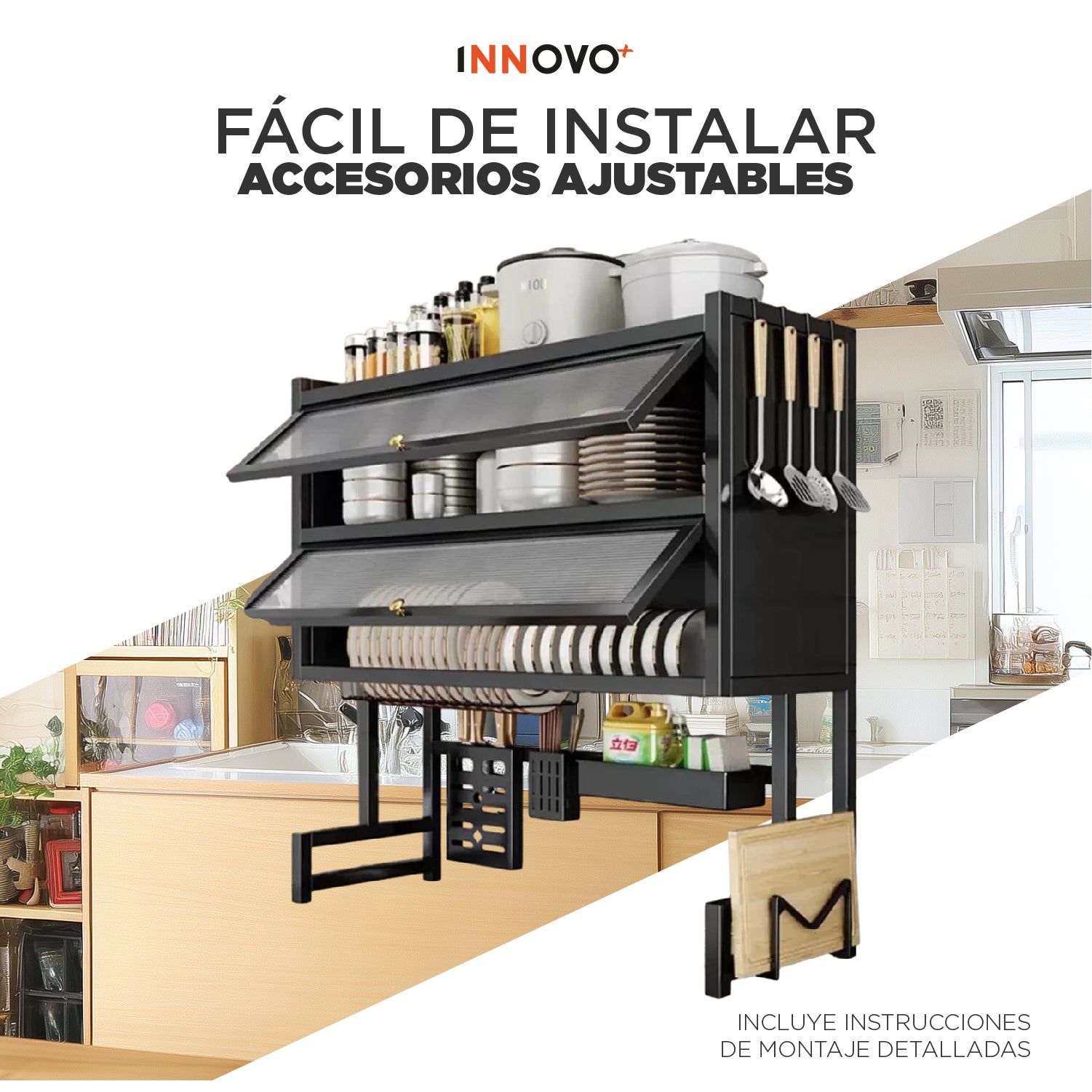 Escurridor de Loza Multifuncional 3 Niveles Premium con Soporte de Utensilios