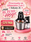 Procesador de Alimentos SOKANY 2-en-1 + 2 Bowls de Acero Inoxidable