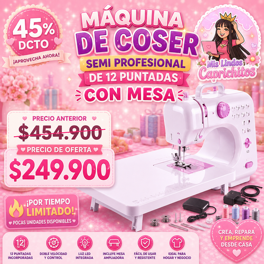 🧵 Máquina de Coser Semi Profesional de 12 Puntadas + Mesa Ampliadora
