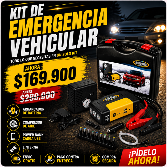 Arrancador de Batería Portátil 4 en 1 con Compresor de Aire