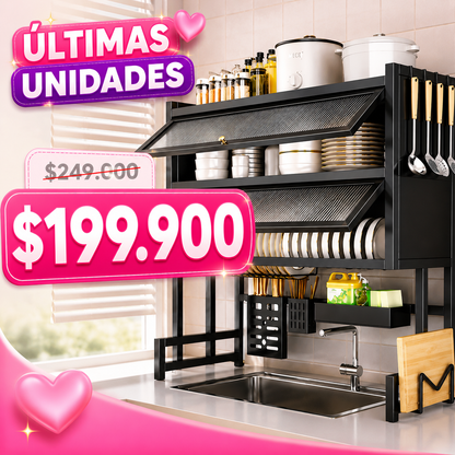 Escurridor de Loza Multifuncional 3 Niveles Premium con Soporte de Utensilios