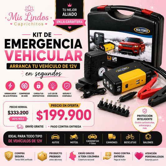 Arrancador de Batería Portátil 4 en 1 con Compresor de Aire